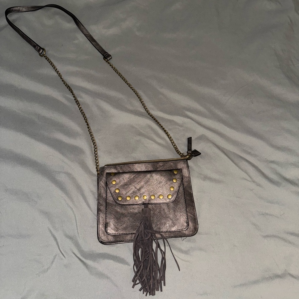 Gray Studded Crossbody Bag